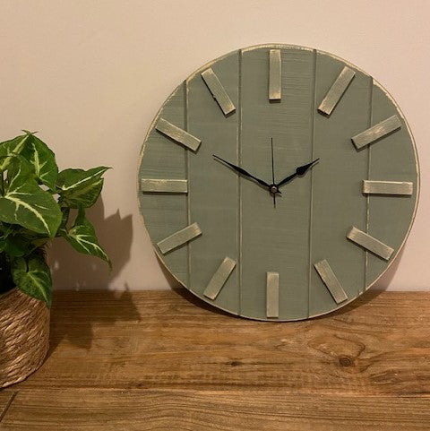 Rustic Wooden Clock - Sage Green