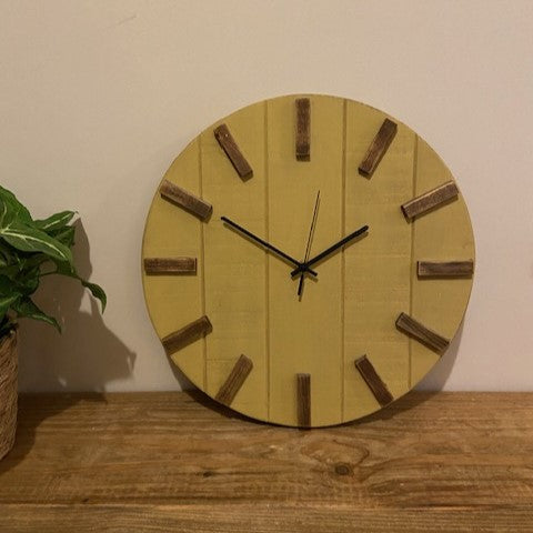 Rustic Wooden Clock - Mustard