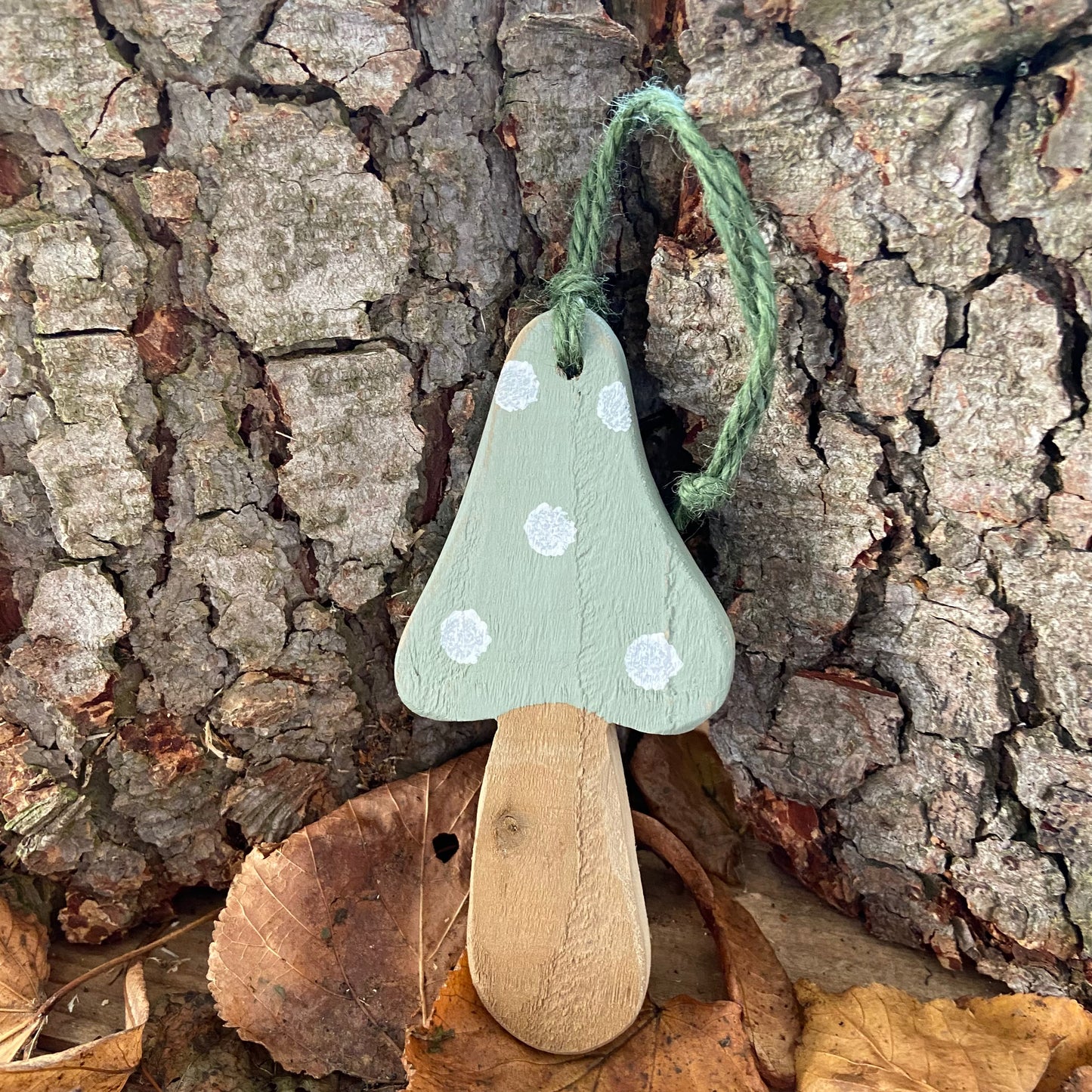 Sage Green Rustic Wooden Toadstool Decoration