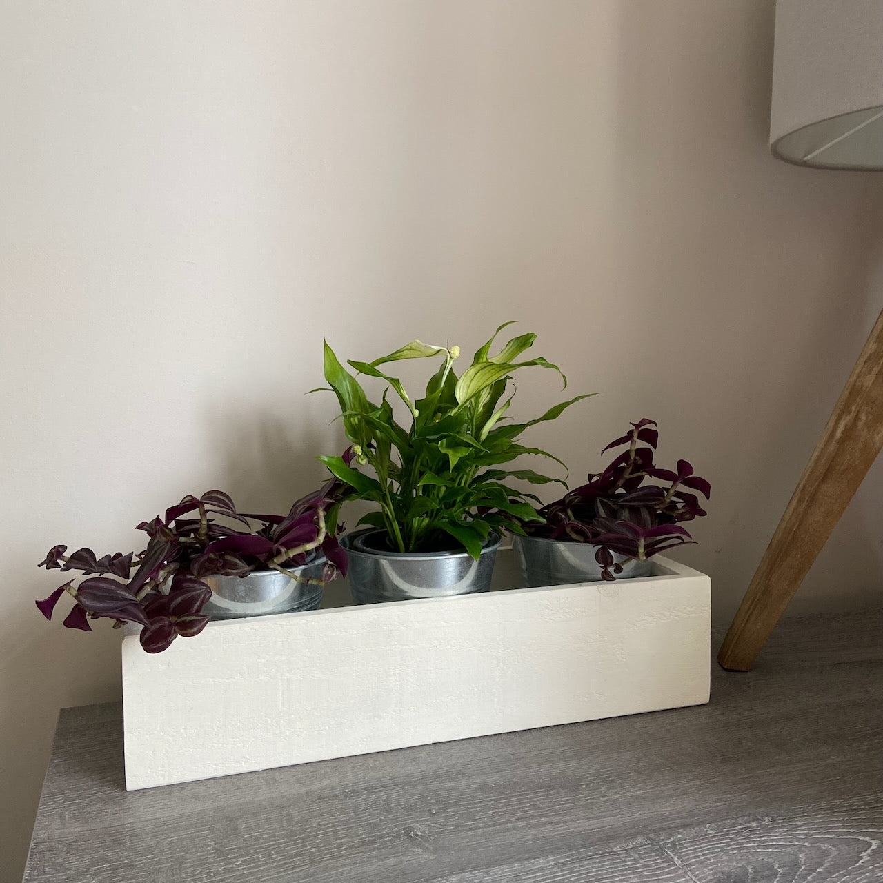 Rustic Wooden Herb & Plant Box – Handpainted Planter with Galvanised Pots
