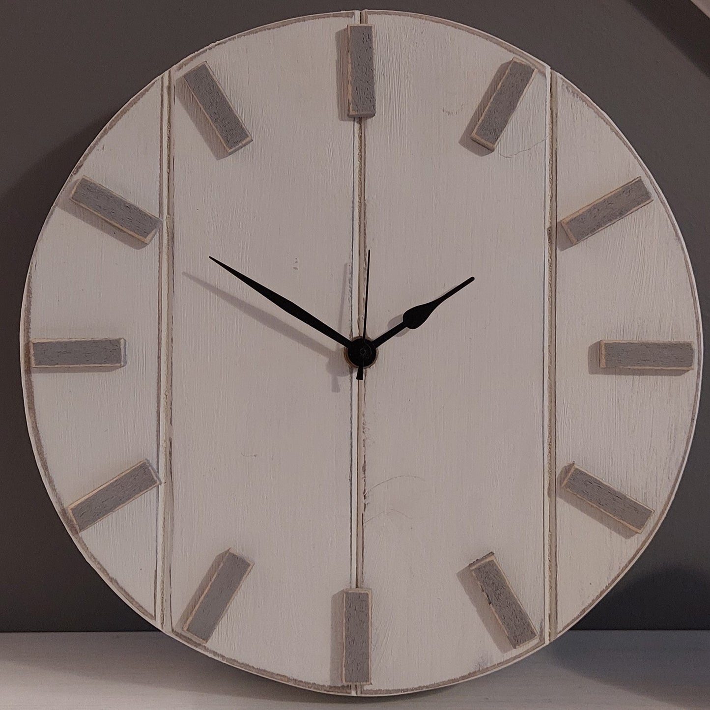 Chic Distressed White Wooden Wall Clock