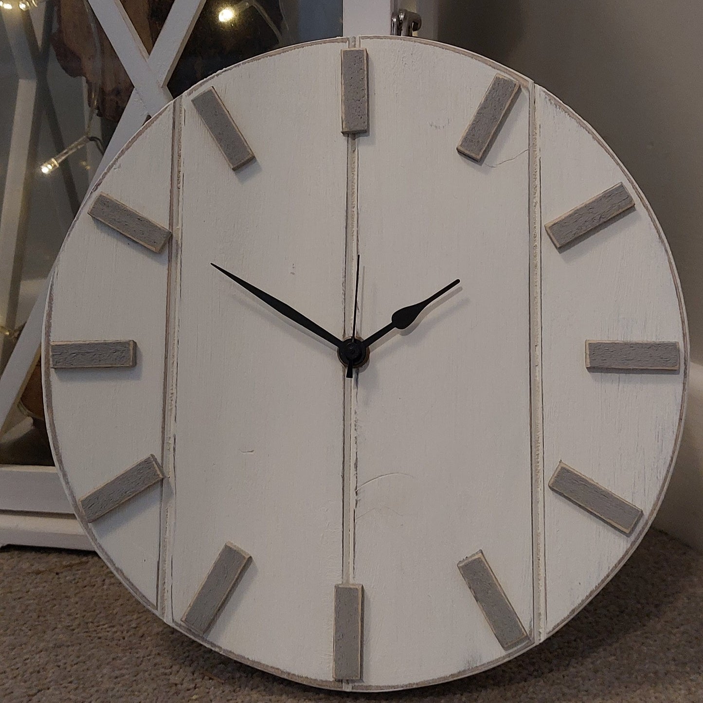 Chic Distressed White Wooden Wall Clock