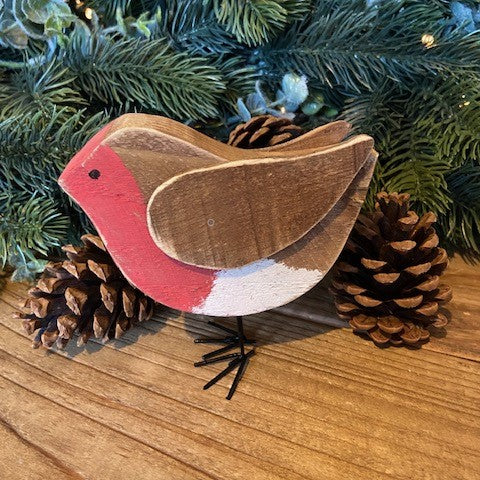 Handcrafted Wooden Robin Ornament - Set of 2