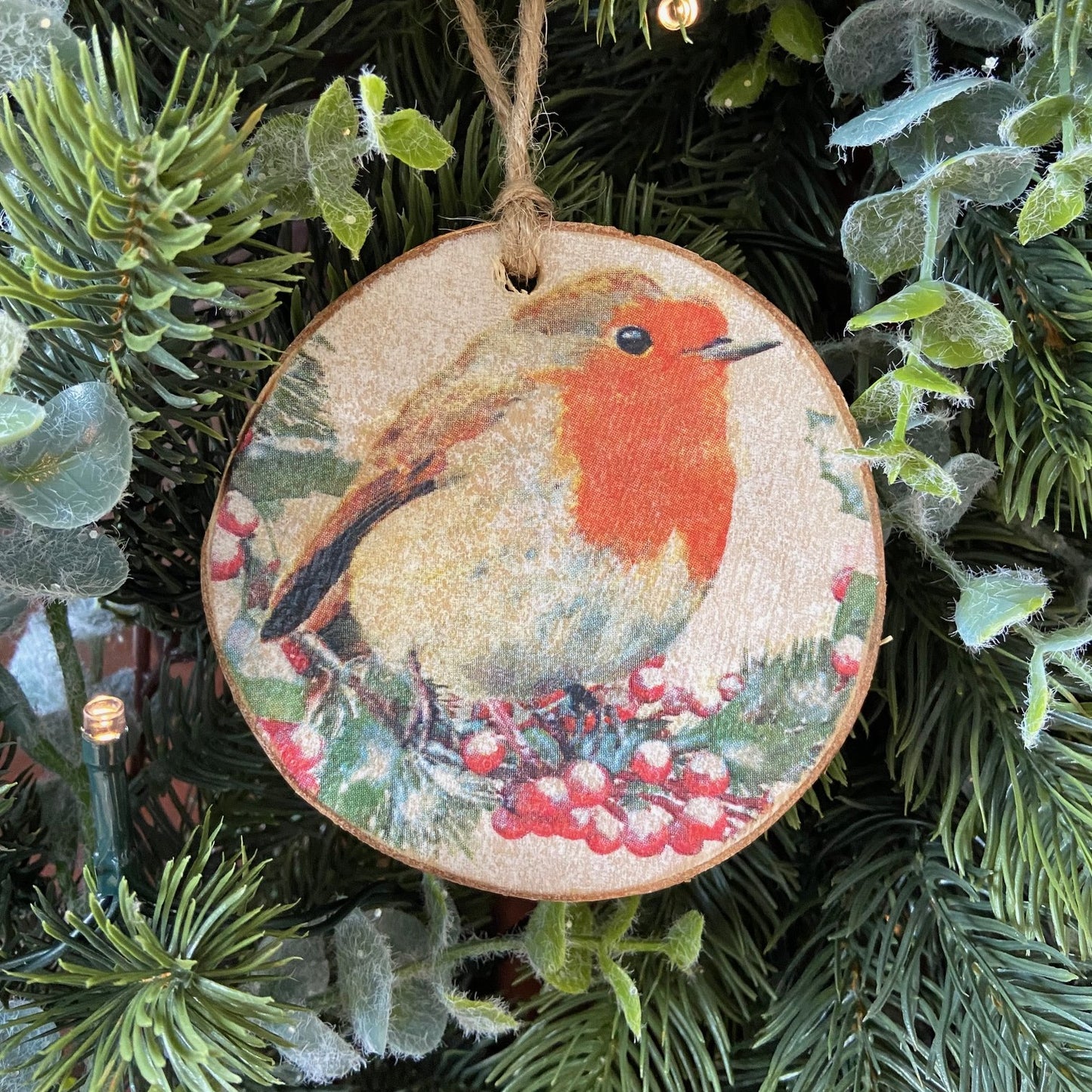 Wood Slice Ornament - Robin