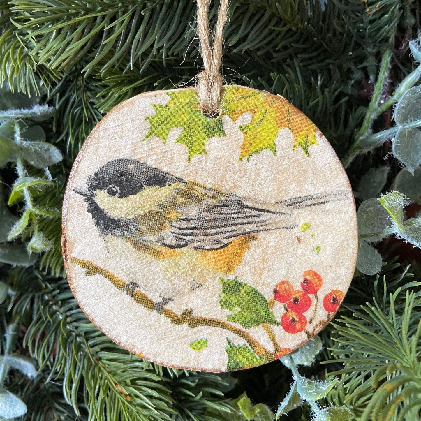 Wood Slice Ornament - Great Tit