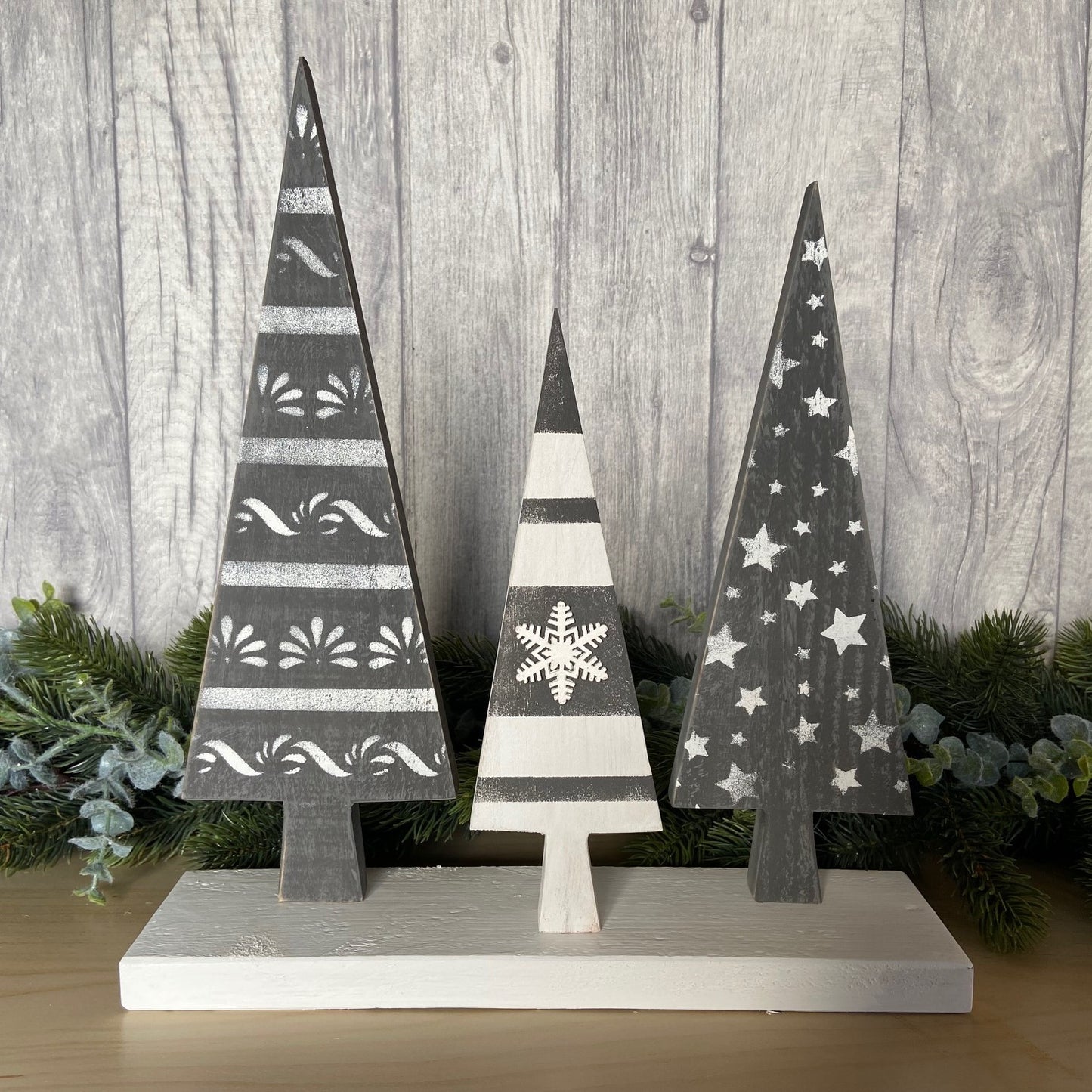 Set of 3 Wooden Trees on Stand