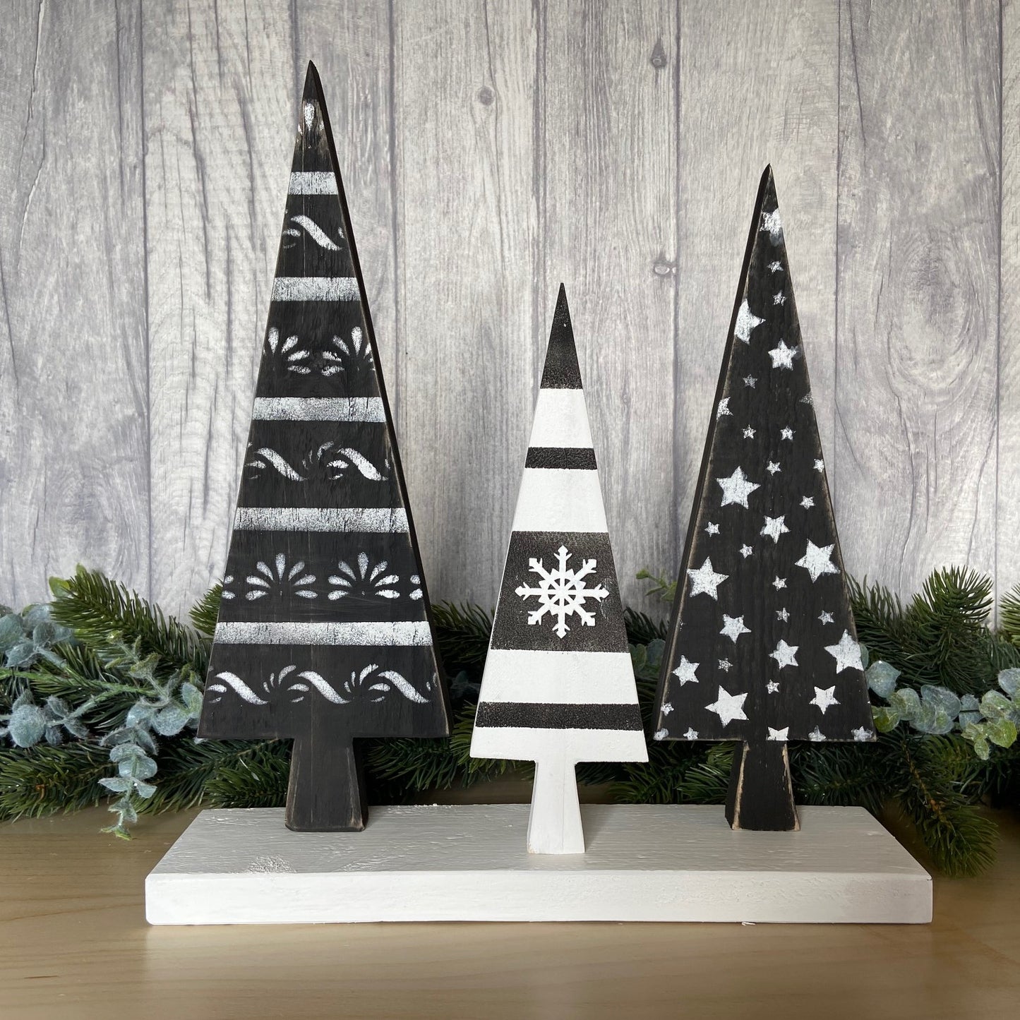 Set of 3 Wooden Trees on Stand