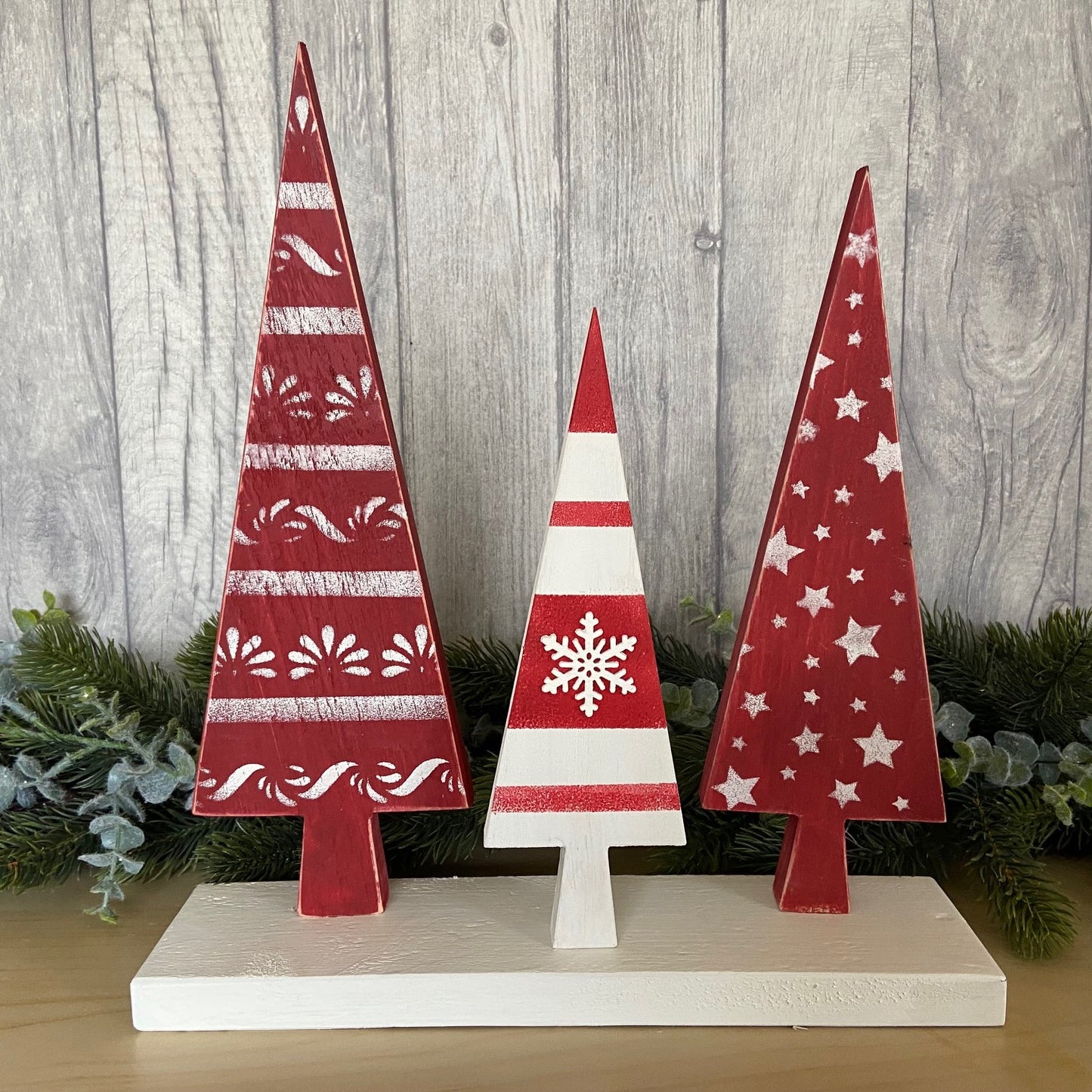 Set of 3 Wooden Trees on Stand