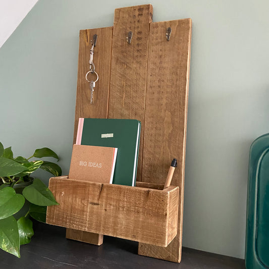 Handcrafted Wooden Hallway Organiser and Key Hooks