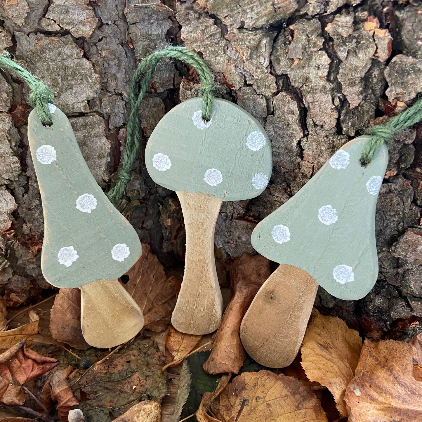 Sage Green Rustic Wooden Toadstool Decoration
