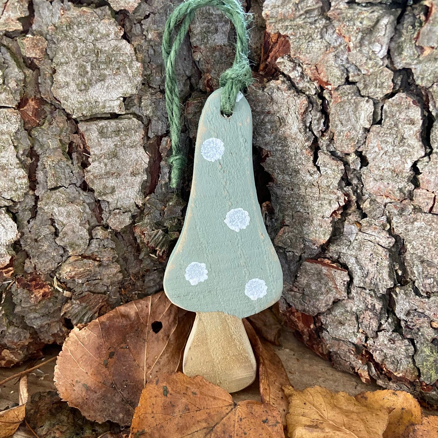 Sage Green Rustic Wooden Toadstool Decoration