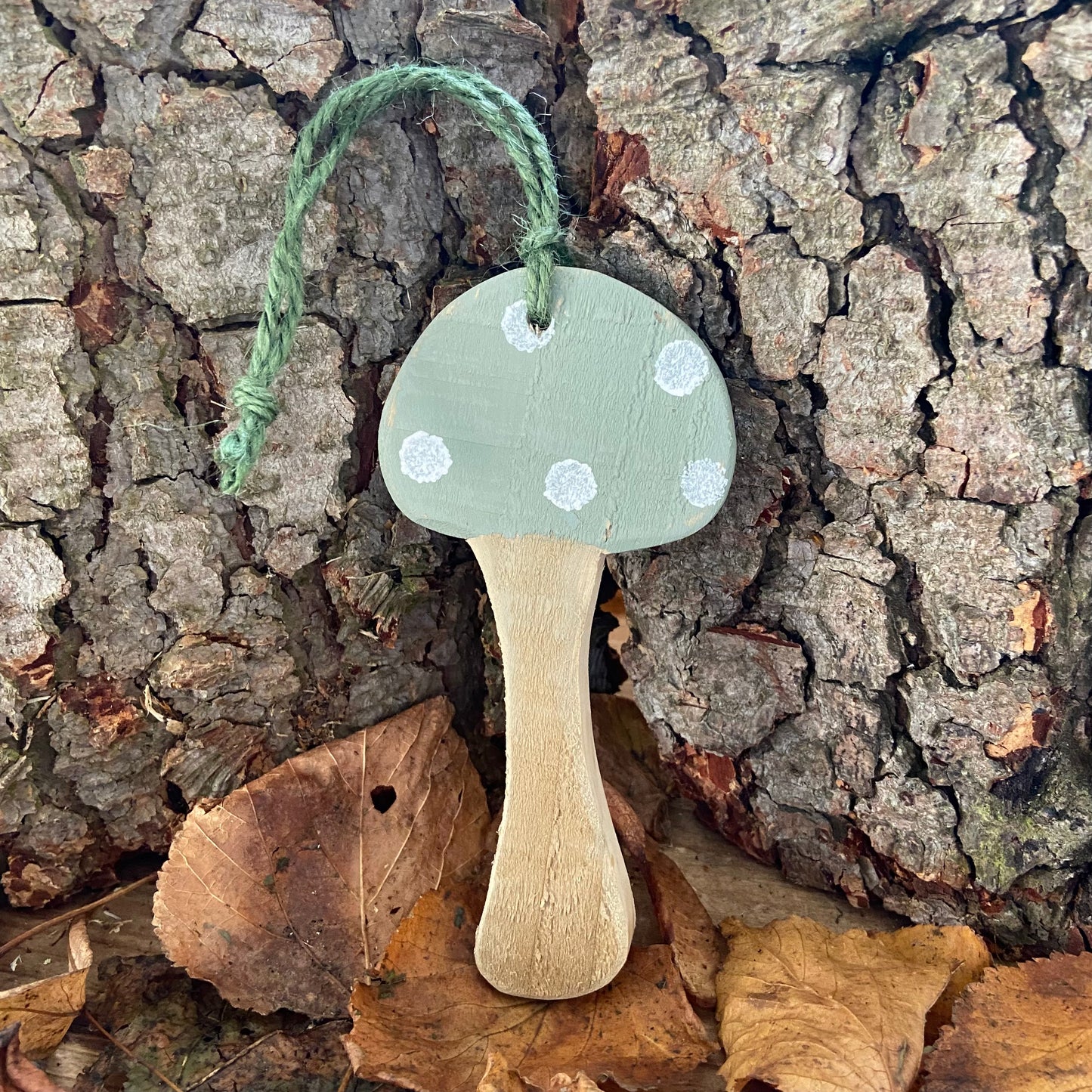 Sage Green Rustic Wooden Toadstool Decoration