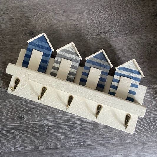 Coastal Beach Hut Wall Hooks - Nautical Striped Key & Lead Rack