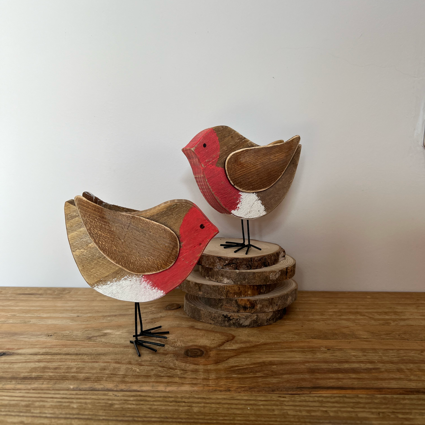 Handcrafted Wooden Robin Ornament - Set of 2