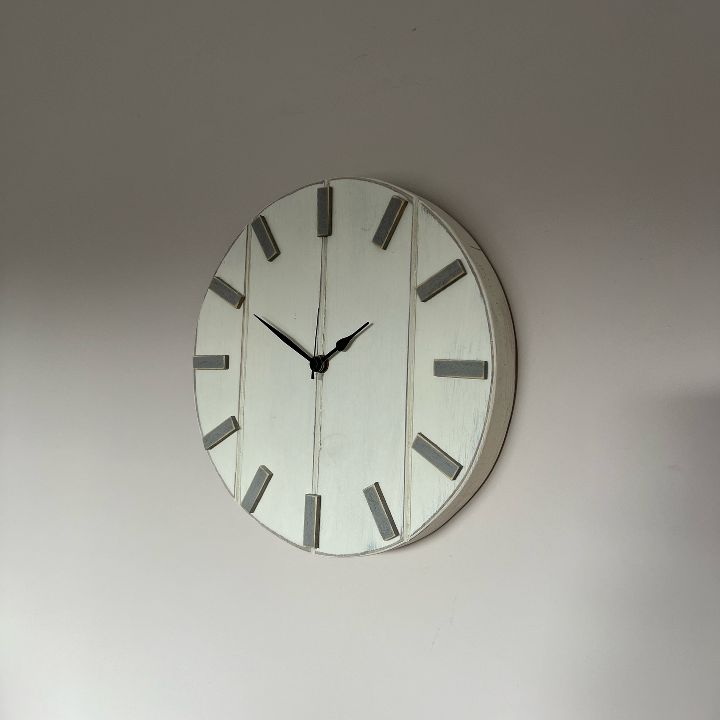 Chic Distressed White Wooden Wall Clock